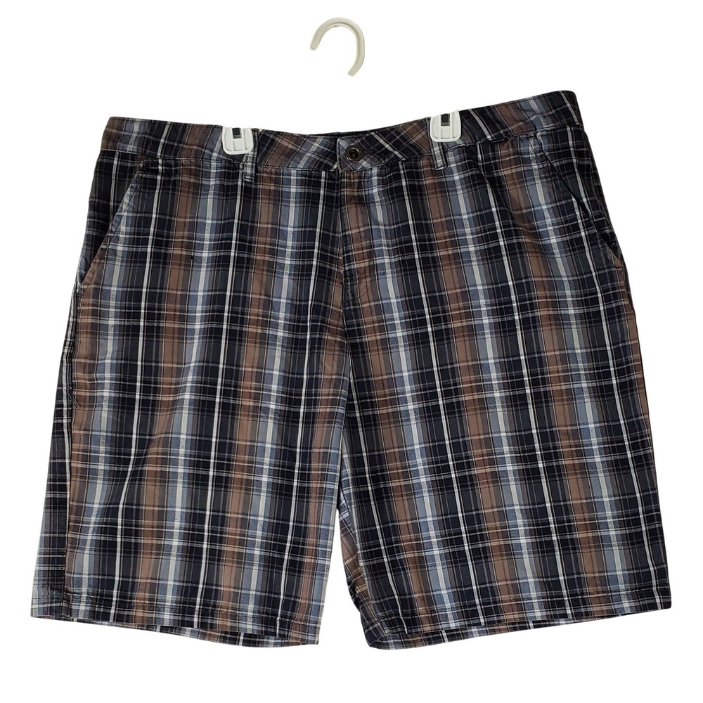 Hurley Mens Plaid Flat Front Shorts Brown Black Blue Size 38 MW606RES